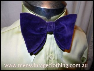   1970s Purple Wide Velvet Clip On Bow Tie Tuxedo Formal Wedding Singer