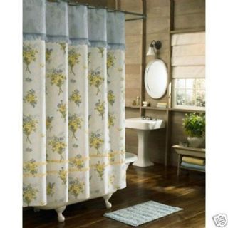  BLUE YELLOW FLORAL RUFFLE SHABBY ENGLISH/FRENCH COUNTRY LOOK SHOWER 