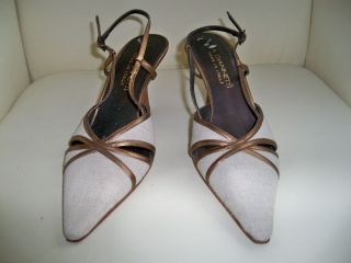 GIANNETTI SAND AND BRONZE FABRIC & LEATHER SLINGBACK SHOES 8M 2DIE4