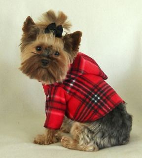XS Red and Black Plaid Dog Hoodie clothes shirt pet apparel