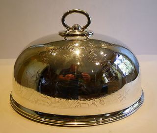   Floral & Foliate Engraved Meat / Food Dome With Birds by Walker & Hall