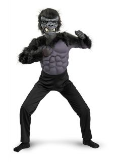 Boys Gorilla Suit Halloween Costume Black Ape Monkey Fur Suit S M L 