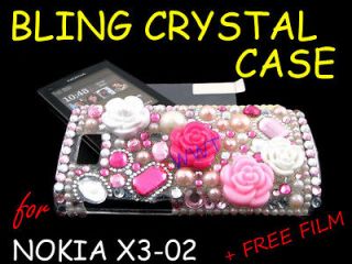  Rose Bling Crystal Cover Hard Case +LCD Film for Nokia X3 02 GXCC566