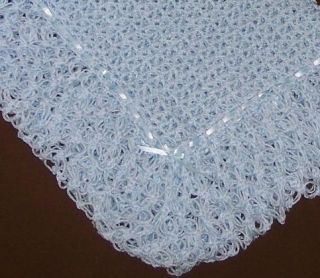 New BLUE Crochet 38x42 Baby Blanket Afghan;Ribbon/​Bows