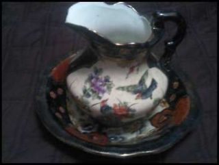 Imari Ironstone Polychrome Pitcher and Basin With Birds And Fungus
