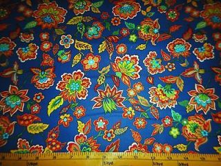 Provence Flowers & Paisley Allover Blue Cotton Fabric Heritage Studio 