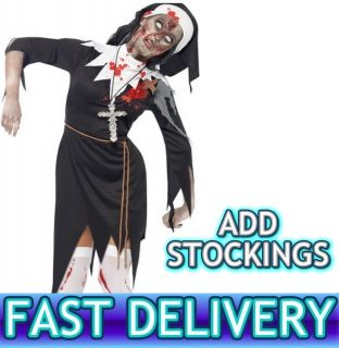 ZOMBIE BLOODY SISTER MARY Nun Halloween Fancy Dress Costume Womens 8 