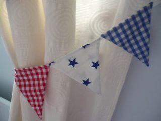 BOYS BUNTING CURTAIN TIE BACKS ~ red, blue gingham & stars