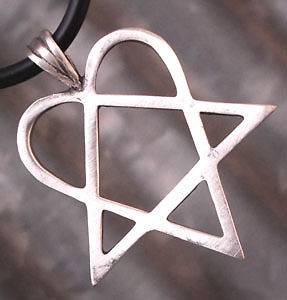 Heartagram Star Pewter Pendant W Black Rubber Necklace