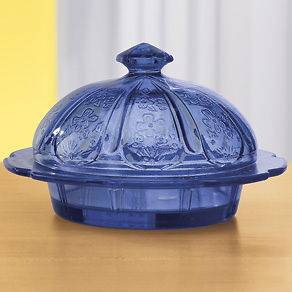 Cobalt Blue Glass Round Lidded Butter Dish Depression Style Free 