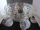 ANTIQUE VINTAGE FEDERAL GLASS JUBILEE IRIDESCENT PUNCH BOWL & 8 GLASS 