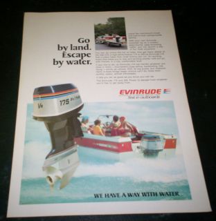 1977 Ad Evinrude Boat Motor Go by Land Escape by Water