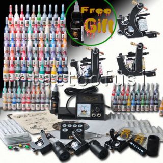 Tattoo Kit 3 Top Machine Gun 54 Color Ink Power Supply Needle Gift 1OZ 