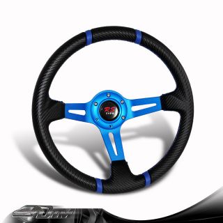 Universal JDM 6 Hole 320mm Black / Blue PVC Leather Steering Wheel 