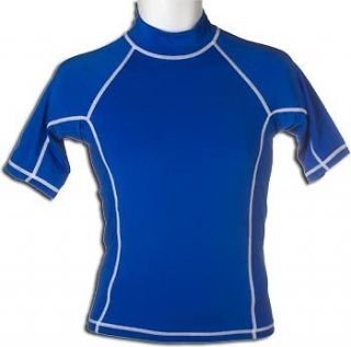 Mens Short Sleeve Rash Guard Swim Shirt Blue UV Protection LARGE