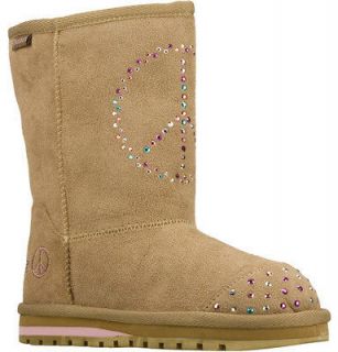   SKECHERS KEEPSAKES RAGS TO RICHES BEIGE TWINKLE TOES BOOTS PEACE SIGN