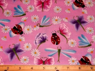 Ladybugs & Butterlies Pink Purple Fabric Fat Quarter   Butterfly 