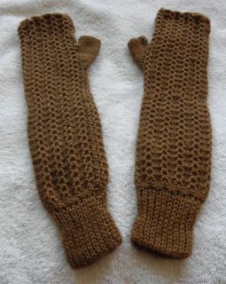   Alpaca Wrist Forearm Warmers Peru Cable Knit Design Brown #P4160040