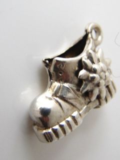 Vintage 3D Walking Boots Edelweiss Flower Solid Silver Charm