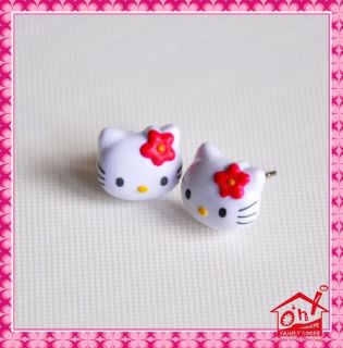 Plastic Hello Kitty Pin Earrings Pink / Red Bow Holiday Sweet Gift Bag 