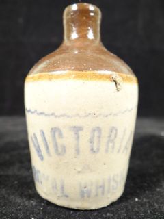 Miniature stoneware pottery advertsing whiskey jug Victoria Royal 
