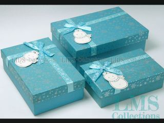 Cardboard gift box decors gift package blue snow bowknot GB 15