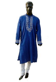 Blue Long Kurta Mens Indian Ethnic Designer Cotton Sherwani beach wear 