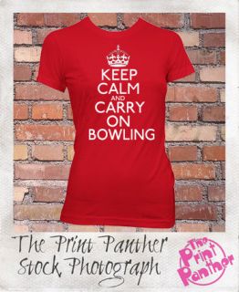 KEEP CALM AND CARRY ON BOWLING LADIES TEN PIN LAWN BOWLS T SHIRT KC8