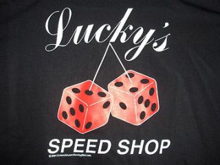 Rayon Retro Bowling Shirt LUCKYS SPEED SHOP w/ Fuzzy DICE Blk/Red 