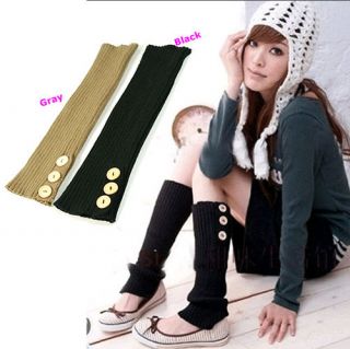 Style Soft Lady Three Buttons Knitted Winter Leg Warmers Boots Cover 