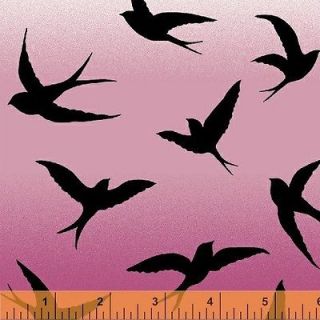 Morning Mist Swallow Bird Silhouettes Pink Fabric by the Yard
