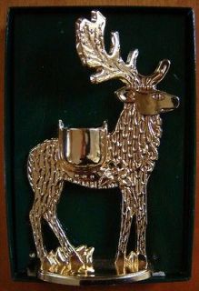   56 #9035 2 CHRISTMAS BRASS REINDEER CANDLE HOLDER IN BOX 6 1/4 TALL