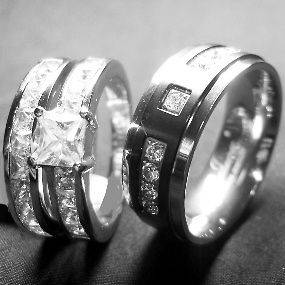   pieces Mens & Womens STAINLESS STEEL & TITANIUM wedding ring set