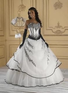   White/black Embroidery wedding dress Bridal Gown Size 6 8 10 12 14 16