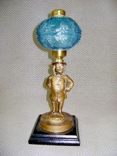   FIGURAL GENTLEMAN WITH A CIGAR NO. 1 STAND OIL LAMP BLUE EAPG FONT