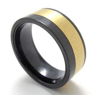 Size 12 Gold Black Tone Stainless Steel Band Mens Ring Size 12 W21187
