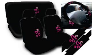 11pc Love Pink Hearts Bucket Bench Complete Car Seat Cover Set Free 