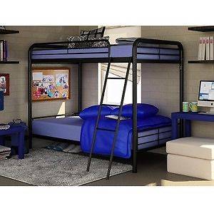 Twin Over Twin Metal Bunk Bed, Black Dorm Ladder Dorm Bed Room Kids 