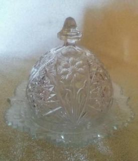 Vintage clear depression glass unique butter dish with lid