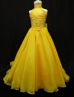 Girl National Glitz Pageant Bridal Formal Long Dress yellow 7 8 10 12 