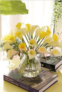 2pcs Calla Lily Artificial Real Touch Flowers White Yellow Bouquet 
