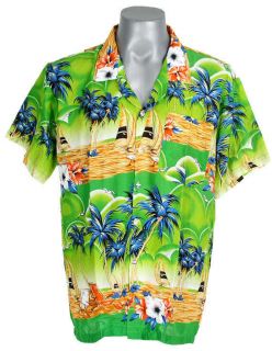 HW783 Hawaiian Surf Beach Green Shirt Palm Island 4XL