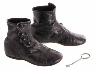 Vintage Black Leather Baby Shoes Side Button Victorian & Buttonhook