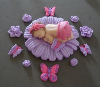 Fondant Edible Daisy Lavender/Pink Baby Cake Topper, Baby Shower 