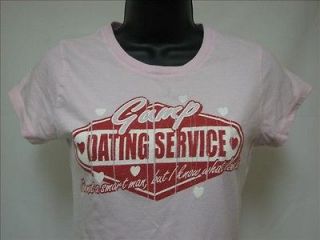 BUBBA GUMP SHRIMP DATING SERVICE GRAPHIC TEE PINK WOMENS JUNIORS SIZE 