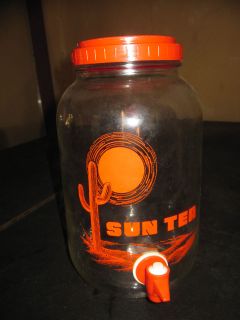 Vintage gallon sun tea jar w spigot red lid cactus design