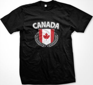 Canada Canadian Flag Crest Maple Leaf Olive Branch Hockey New Mens T 