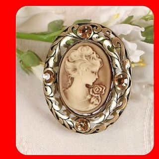   fashion jewelry CAMEO Crystal Pin Brooch & Pendant for necklace brown