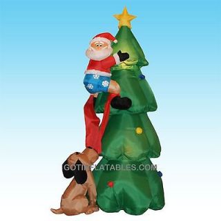   Santa Claus Dog Puppy Christmas Tree Lighted New Yard Decoration Prop