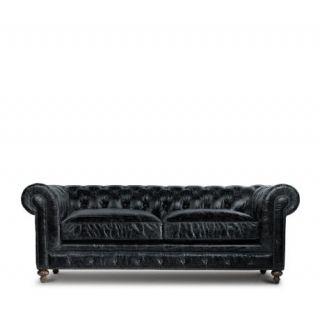 90 Vintage black leather Chesterfield Sofa superb quality Hardwood 